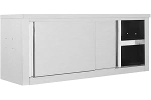 DJEKA Armadio da Cucina Mobile Ante Scorrevoli Mobile Cucina Dispensa ad Ante Scorrevoli in Acciaio Inox 120x40x50cm