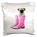 Produktbild Florene - Dog - Image of Pug Puppy In floral Pink Boots - 16x16 inch Pillow Case (pc_223384_1)