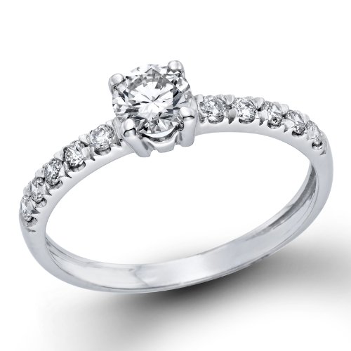 Klassischer 18 Karat (750) Weißgold Solitär Verlobung Diamant Damenring Brilliantschliff 1/2 Karat