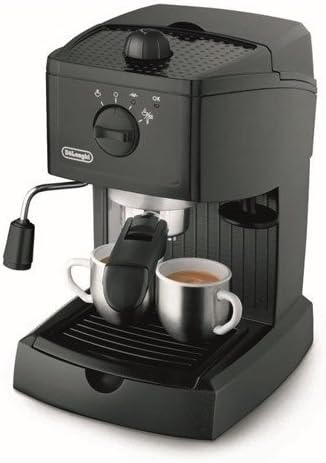 Delonghi EC146B Pump Espresso Coffee Maker 1100 watts 1 Litre capacity 15 Bar Pressure Traditional milk frother mixes steam air and milk Filter holder and tamper - for perfect crema - Black