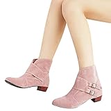 TianWlio Boots Stiefel Schuhe Stiefeletten Frauen Herbst Winter Schnalle Runde Spitze Schuhe quadratische Absätze Stiefel Stiefeletten Boots Weihnachten Rosa 43