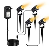 Éclairage de jardin CHINLY set de 4 lampes de jardin à LED 3W, blanc chaud, spot de jardin, avec prise européenne, avec câble 20M IP65 étanche, pour chemin de pelouse extérieur extérieur