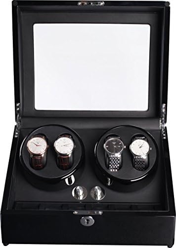 DENO Automatic Wood/ Double Watch Winder Display Box black 4+6/ Wood Shell/ Leather Pillow/ Piano Paint/ Tempered Glass/ Japan Motor/Black Box