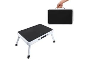 EFAN Escabeau, MarchePied avec Tapis en Caoutchouc Antidérapant, Tabouret de Cuisine Léger en Acier, Échelles Pliantes 1 Marches pour Adultes et Enfants, Supporter Jusqu'à 150kg