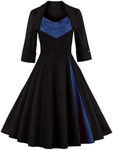 Oriention Womens 3/4 Sleeve Vintage 1950's Inspired Button Swing Evening Dress Rockabilly Pinup Bridesmaid Cocktail Gowns Ball Gown Party Dress