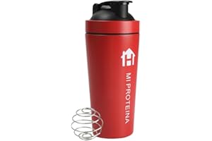 H HOME UNIVERSAL Home Universal® 750ML Botella Gim Shaker de Acero Inoxidable | BPA Free con Mezclador de Tapa Integrado | Vaso Gimnasio con Medidor | Apto para Lavavajillas | Vaso Proteína (Rojo)