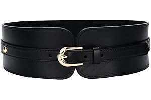 Liitata Cinturón elástico ancho para mujer, cinturón de cintura de cuero de poliuretano, cinturón de cuero elástico, cinturón ajustable con hebilla para vestido, suéter abrigo ajuste - 1 pieza, Negro