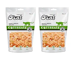 O'Cat Chicken and Broccoli Thin Chips 50 GMS ( Pack of 2 ) Treats for Cats & Kitten | Dental & Training Cat Treats.