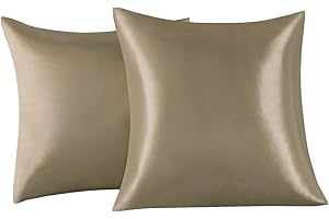 FARFALLAROSSA Lot de 2 Taies Oreiller en Satin 65 x 65 cm, Oreiller Satin Brun Clair, Satinées Housse d'oreiller Doux Prend Soin de Votre Peau et Antichute de Cheveux