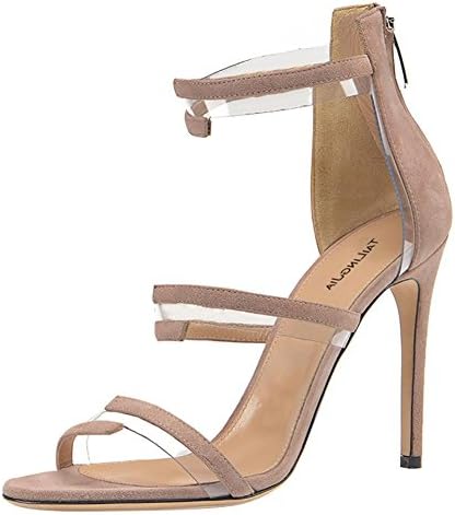 SYYAN Women's PVC Open Toe zipper Manual Pump Dress Sandals, Nude color, 44