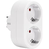 Aigostar European Plug Adapter with 2 Outlets, Thief Double Front Plug with Earth Socket, 16A, 250V, White