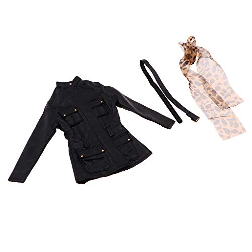 B Blesiya 1/6 Coll Girl Figure Belt Leopard Scarf Jacket Coat for 12'' Hot Toys Phicen