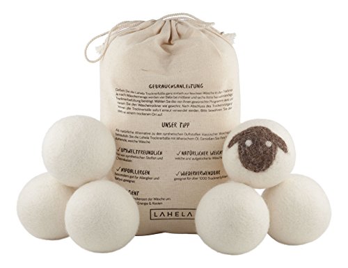 LAHELA Trocknerbälle 6er Pack – Ideal als natürliche Alternative für Weichspüler. Aus 100% neuseeländischer Premium-Schafwolle. Pflegend, umweltschonend, zeit- und kostensparend. Wäschetrockner Bälle Trocknerkugeln für Wäschetrockner. Handarbeit aus Nepal. - 6