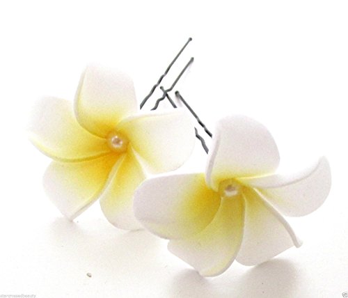 2 Large Plumeria Flower Hair Pins Frangipani Pearl Beach Bridal Wedding Clip Exclusively Sold By Starcrossed Beauty h49