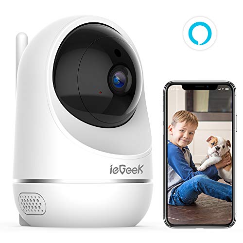 Caméra Surveillance WiFi, ieGeek 1080P Caméra Intérieure, Caméra Dôme IP sans Fil, 10m Vision Nocturne, Suivi de Mouvement, Audio Bidirectionnel et Cloud Service, Compatible avec Alexa