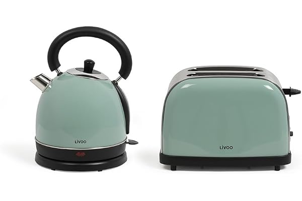LIVOO Set petit déjeuner vintage, Bouilloire et Grille-pain électriques DOD136VE