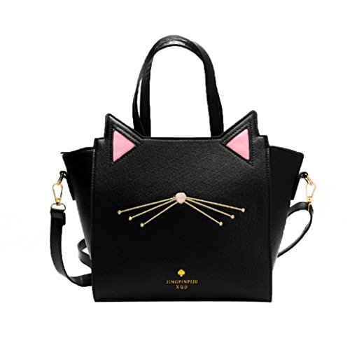 ESAILQ Sac à Main de Grande Capacité Oreille de Chat de Jolies Femmes Sac à Bandoulière Sac de Messager (Noir)