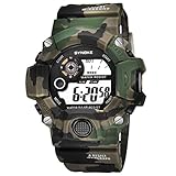 Y56 Multi Tarnung LED Sport Digital Armbanduhr, Mode Outdoor Quarz Analog Watch Herren Damen Mädchen Jungen 50M Wasserdichte Double Action Uhren (Grün)