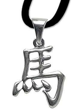 Chinesisches Sternzeichen Pferd Anhänger Amulett 925er Silber Schmuck mit Lederhalsband 07