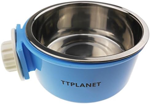 2 in 1 Stainless Steel Pet Hanging Cage Dog Bowl Small Animal Food and Water Bowl (Blue)