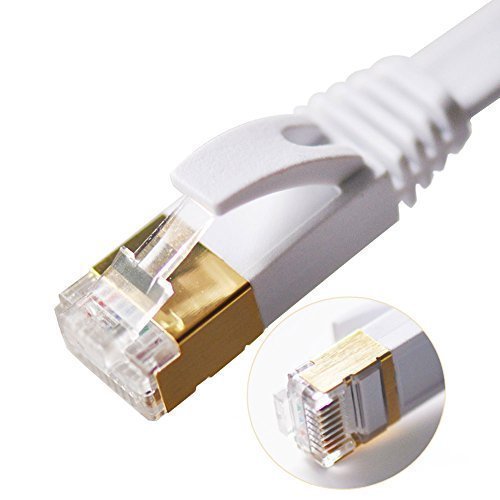 Vandesail Cat7 Patchkabel Ethernet Kable Lan Netzwerkkabel Hochgeschwindigkeits Computer Router Vergoldete Stecker SSTP Kabel Cat 7 RJ45 Professionelle Gold Headed Netzwerk Kabel (20 Meters-weiß abgeplatteten)