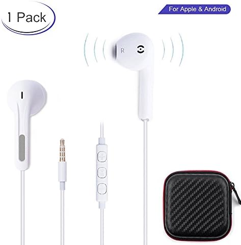 Premium In-Ear Wired Earphones With Remote &amp; Mic For iPhone, Samsung Galaxy, Sony, LG, Huawei, HTC, MP3 Players and More Both For Apple And Android Earbuds (1Pack White)