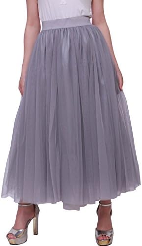 Relaxfeel Women's A Line Tutu Tulle Mixi Long Mesh Skirt Grey