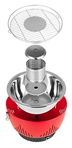 MEDION MD 17700 Holzkohlegrill mit Aktivbelüftung, regelbarer Ventilator, Temperaturregler, Grillrost aus rostfreiem Edelstahl, abnehmbare Fettauffangschale, rot - 3