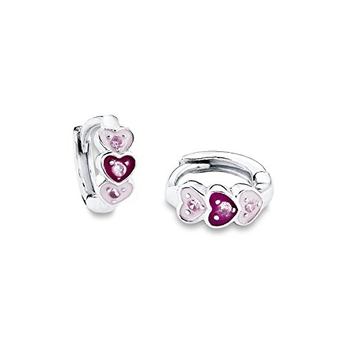 Prinzessin Lillifee Kinder-Creolen 925 Silber Emaille Herzen Zirkonia rosa lila