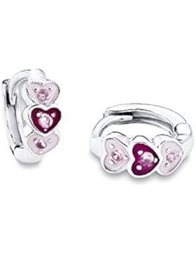 Prinzessin Lillifee Kinder-Creolen 925 Silber Emaille Herzen Zirkonia rosa lila