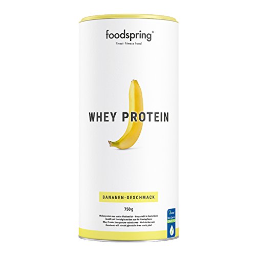 foodspring - Proteína Whey - Sabor Plátano - Nutre tu ambición - 80% de proteína de suero de leche - Proteína para el desarrollo muscular - 750g