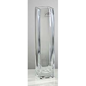 Moderne Glasvase Mit Holzsockel – Handgeblasen, Höhe 24 Cm – Schmale Rechteckige Vase Für Home-Office Deko