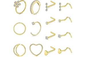 Mayhoop 20G Nose Rings Nose Stud Set Surgical Steel Nose Studs Nose Screw Nose Hoop Rings CZ Nose Piercing Jewelry for Women Men