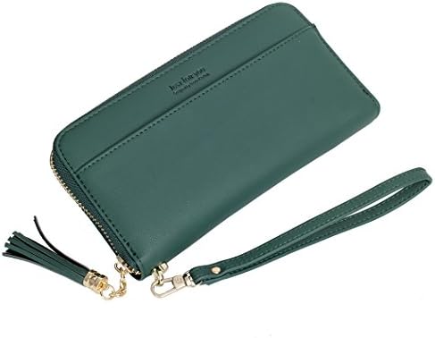 Wallets Women Leather Card Case Wallet for Phone with Strap Coin Pocket Wallets Women designer Purse with Tassel (Drak Green)