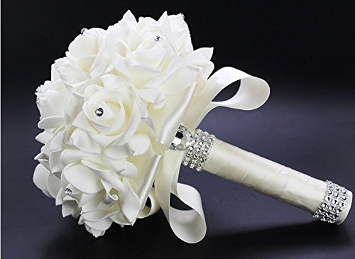 StillCool® shifashionshop Romantische Hochzeit Bunte Künstliche Blumenstrauß der Braut (18cm*24cm, Cremeweiß) - 2