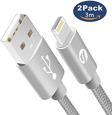 [Apple MFi Certified] iPhone Charger Lightning Cable, TUOYA Nylon Braided Lightning to USB Wire Fast Charging and Data Sync Cable Cord for Apple iPhone X/ 8/ 7/ 6S/ 6/ SE/ 5S/ 5C/ 5, iPad Mini/ 2/ 3/ 4/ Air [2-Pack, 3M]