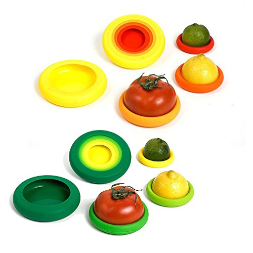 Food Huggers Reusable Silicone Food Covers, Set of 8, 4 Green + 4 Yellow by IPPINKA