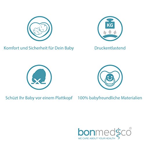 Bonmedico® Guardian Babykissen, gegen Plattkopf und Verformung für eine schöne Kopfform aus viskoelastischem Schaum mit Mulde, 100% schadstofffrei, in Crème, Blau oder Rosa - 7