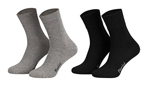 Piarini - 8 pares de calcetines unisex - Sin elástico - Caña cómoda - Gris y negro - 39-42