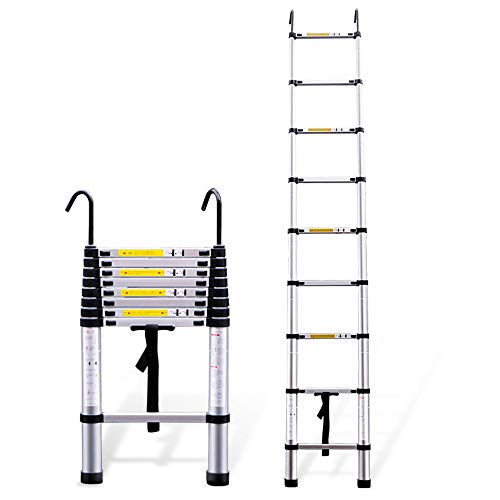 Preisvergleich Produktbild ZHIRONG Teleskopleiter Mit Abnehmbarem Haken, Aluminiumlegierung Falten Erweiterbare Erweiterungsleiter, 330Lb Kapazität, EN131 Zertifiziert (größe : 3.2m(10.6ft))
