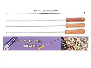 Milestouch 14 Inch, 3 Pcs- Skewers Stainless Steel - Wood Handle For Tandoor - Barbeque