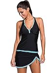 ASSKDAN Tankini élégant Femme 2 Pieces Gilet Noir Rembourré Maillot de bain Jupette