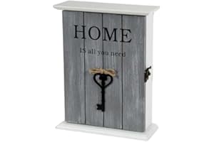 MECSAL CASALINGHI Armadietto Porta Chiavi, Cassetta in Legno, Porta Chiavi da Parete, Con Decorazione Home, 20x7x24 Cm (Grigio)