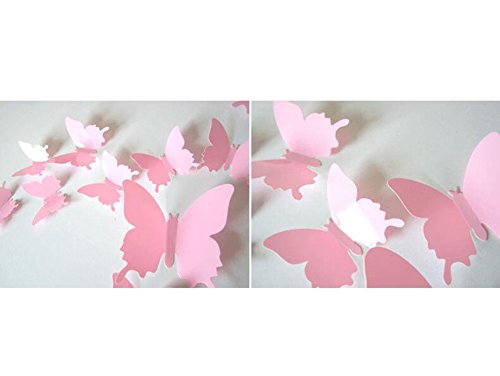 Hosaire 12 Stücke Aufkleber 3D PVC Schmetterling-Wandsticker DIY Wand-Dekoration Babyroom Dekoration(Rosa) - 2