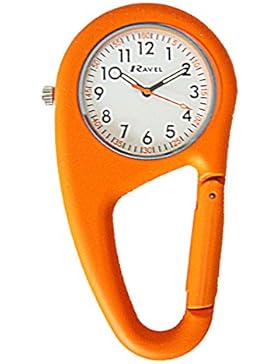 Ravel Gürtel-Clip-Uhr mit Geschenk-Box, Unisex, Quarzuhr mit Silberfarbenem Zifferblatt, Analog-Anzeige und orangefarbenem...
