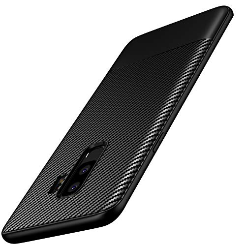 Coque Galaxy S9 Plus, Losvick Silicone Bumper Souple[Anti-Choc Air Cushion]Coque Ultra Fine en Gel Flex TPU [Texture Fibre de Carbone ] Anti-Choc Silicone Housse Etui Coque pour Galaxy S9 Plus - Noir