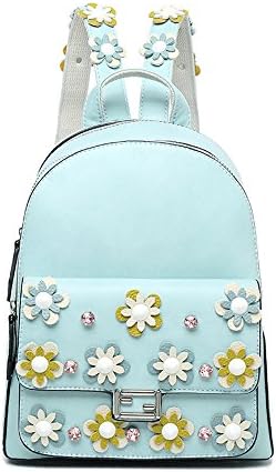 Women's Ladies Girls Backpack Flowers Package 2017 New Shoulder Bag Female Korean Version Of The Tide College Students Born Wild Casual Backpack,Colour:Blue,Size:21*12*26Cm