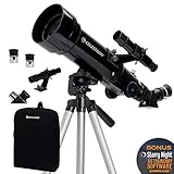 Ampliación de 20x Celestron Travel Scope 70 - Telescopio portable con ampliación de 20x, longitud focal 40 cm, color negro, abertura de 70 mm