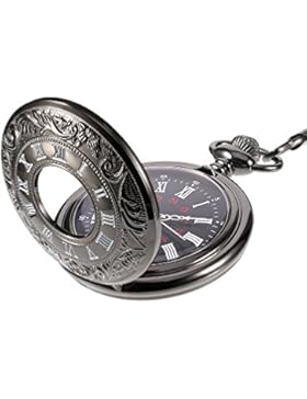 Steampunk Klassische Römische Ziffern Schwarz Taschenuhr mit Kette