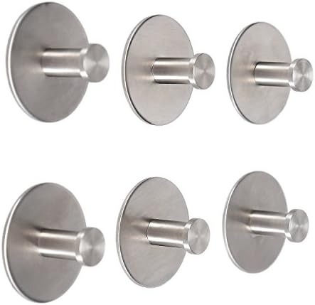 Angelbubbles Adhesive Hooks 6pcs/Pack 3M Sticker + FULL 304 Stainless Steel Hanger &amp; Base (304 Stainless Steel)